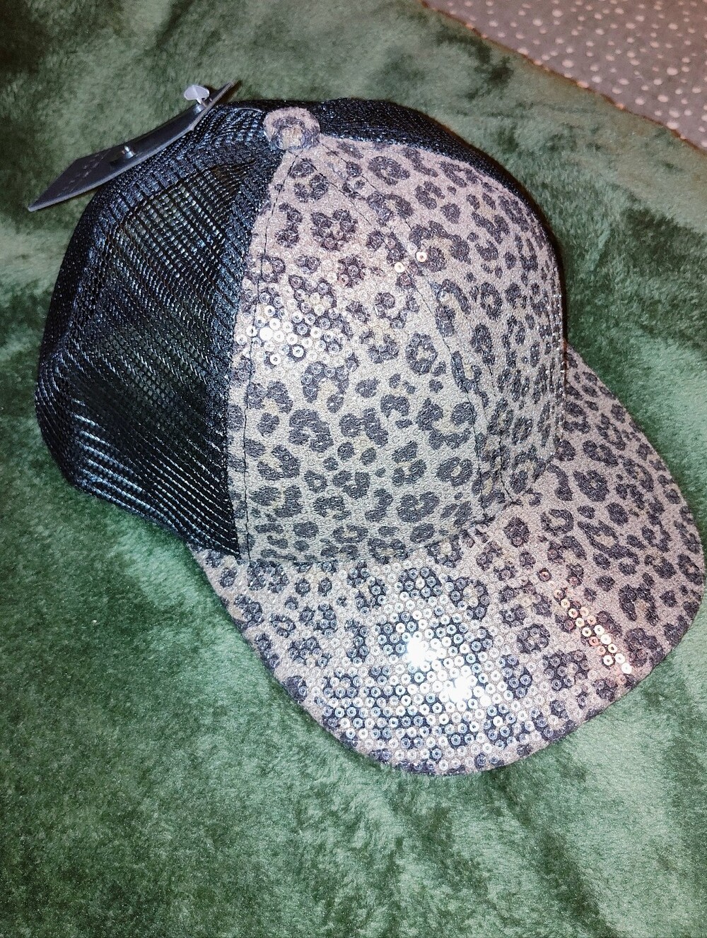 Leopard Sequin Trucker Cap Black Leopard BNWT